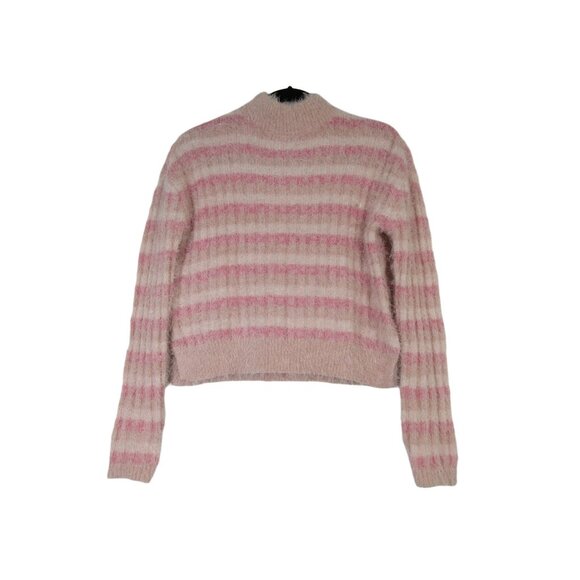 Candie's cozy and soft  pink striped fuzzy mock neck sweater - Picture 5 of 12